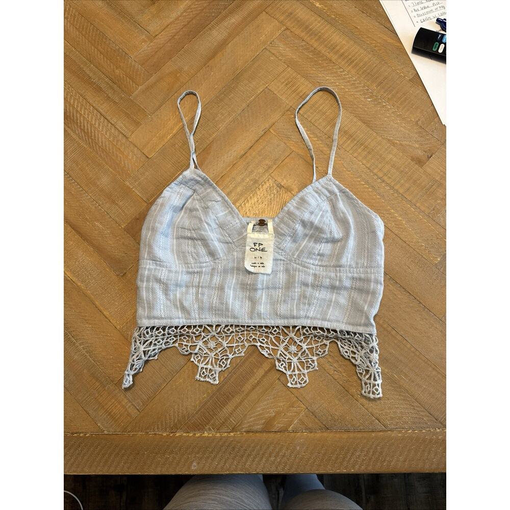 Free People FP One Top XS Crochet Eyelet Top Adjustable Straps Cottage Core